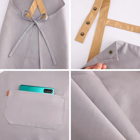 Cotton Twill Work Apron For Kitchen Cooking BBQ Cafe Solid Color Adjustable Straps Pocket Chef Apron Adults