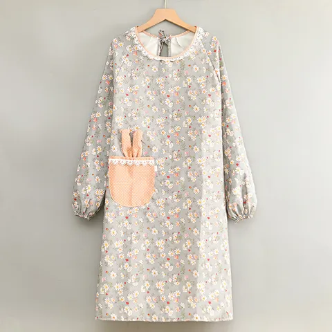 Stile Coreano Carino Grembiule da Cucina in Tela Floreale Con Orecchie di Coniglio Camice a Maniche Lunghe Set Bavaglino da Cucina Per Donne