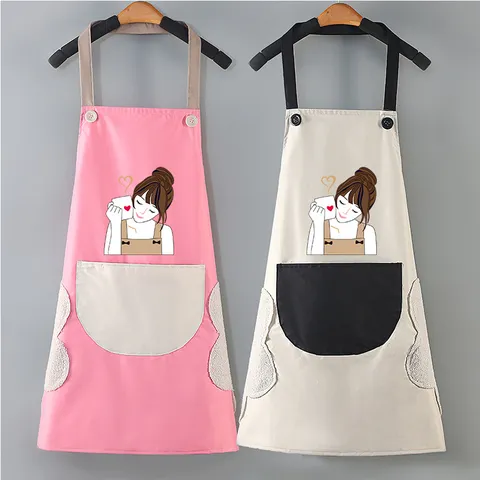 Grembiule da Cucina Impermeabile per Uomo Donna Carino Stampa Cartoon Asciugamani Tasca Grande Grembiule da Lavoro