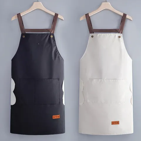 Grembiule da Cucina Impermeabile Anti-Olio PVC con Tasche e Asciugamano per Cottura Casa