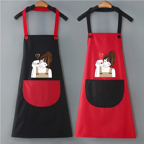 Grembiule da Cucina Impermeabile per Donna Stampa Cartoon Carina Antiolio Bavaglino da Cucina con Tasca Casa Pulizia Domestica Abbigliamento da Lavoro