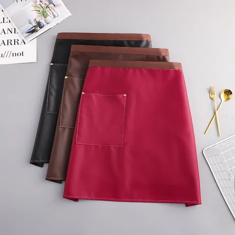 Waterproof Oil-Proof PU Leather Apron For Men Women Kitchen Cooking Work Wear-Resistant Solid Color Waist Apron