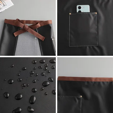 Waterproof Oil-Proof PU Leather Apron For Men Women Kitchen Cooking Work Wear-Resistant Solid Color Waist Apron