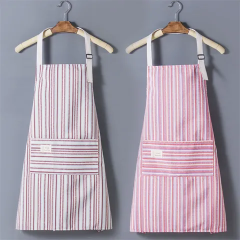 Nordic Minimalist Striped Cotton And Linen Kitchen Apron With Pocket Adjustable Strap Cooking Workwear For Women Men