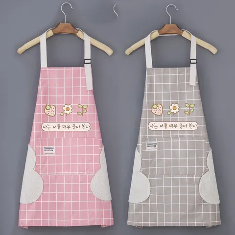 Grembiule da Cucina Impermeabile Per Donna Cucina Casalinga Asciugamano Pulibile Carino Fragola A Quadri Grembiule da Chef