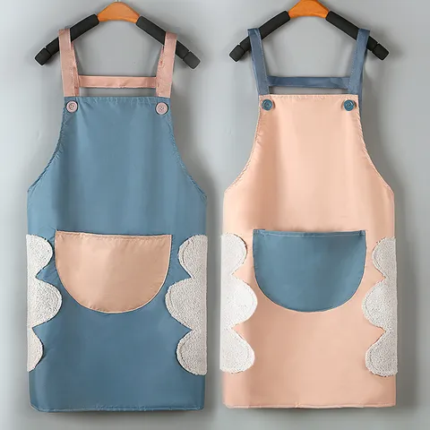 Grembiule da Cucina Impermeabile e Resistente all'Olio Stile Coreano Con Tasca Asciugamano Patchwork Bicolore Abbigliamento da Lavoro