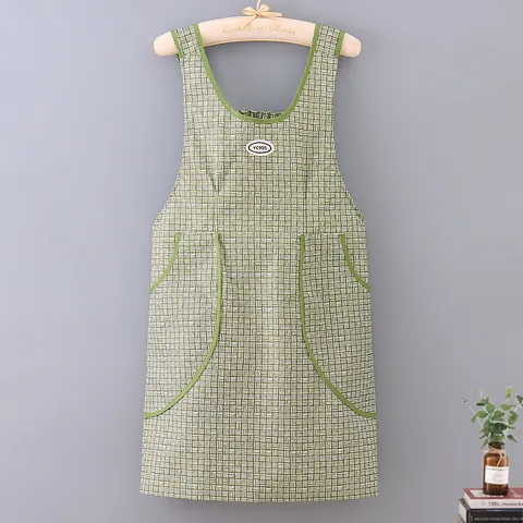 Waterproof Oil-Proof Kitchen Apron Modern Minimalist Plaid Smock With Large Pockets Comfortable Home Cooking Workwear