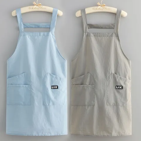 Solid Color Waterproof Apron Lightweight Breathable Kitchen Cooking Apron With Double Pockets Unisex Work Smock