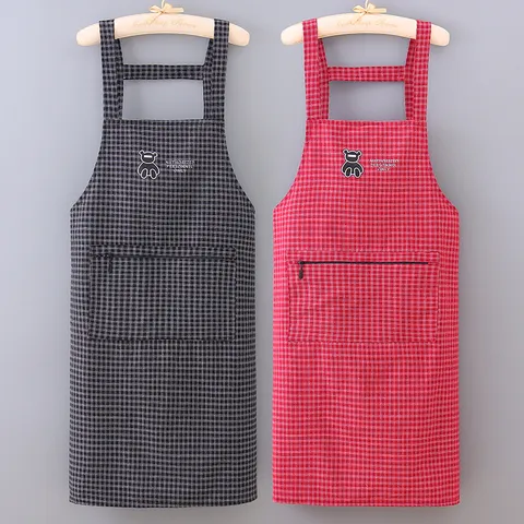 Long Cotton Plaid Apron For Women Men Household Kitchen Cooking Anti Stain Sleeveless Workwear With Pocket