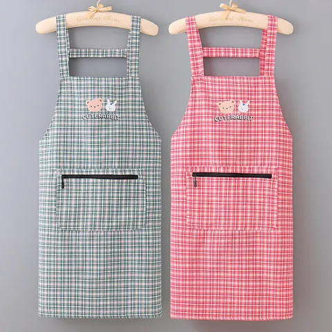 Cotton Linen Bib Apron With Pocket Fashion Oil-Proof Anti-Fouling Kitchen Work Clothes For Women Home Cooking Cleaning