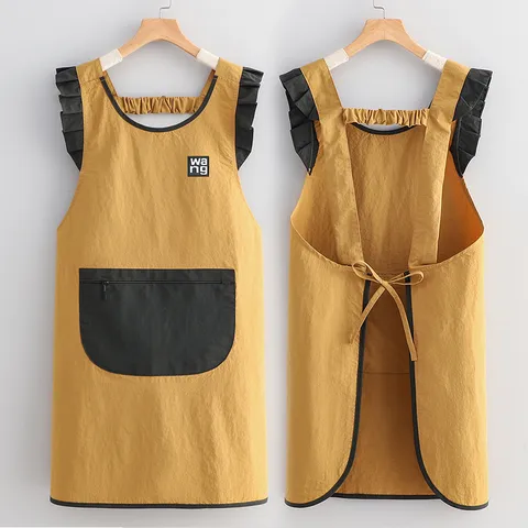 Delantal de Cocina Impermeable y Antigrasa Con Tirantes De Volantes y Bolsillo Con Cremallera Tela Taslan Cocina Repostería Delantal Mujer