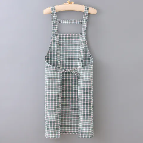 Cotton Linen Bib Apron With Pocket Fashion Oil-Proof Anti-Fouling Kitchen Work Clothes For Women Home Cooking Cleaning