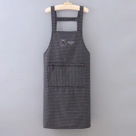 Long Cotton Plaid Apron For Women Men Household Kitchen Cooking Anti Stain Sleeveless Workwear With Pocket