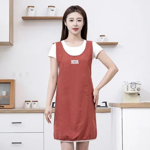Delantal de Cocina Impermeable de Estilo Coreano para Mujeres Cocina Casera babero Antimanchas con Bolsillo y Dobladillo de Encaje