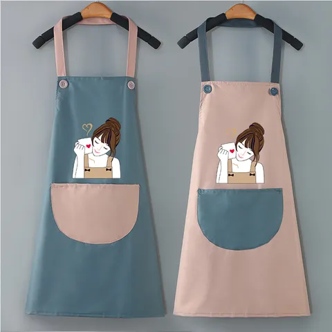Grembiule da Cucina Impermeabile per Donna Stampa Cartoon Carina Antiolio Bavaglino da Cucina con Tasca Casa Pulizia Domestica Abbigliamento da Lavoro