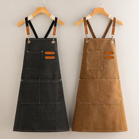 Segeltuch Arbeitsschürze Für Männer Frauen Küche Restaurant Café Verstellbarer Kreuzgurt Mit Taschen Denim Stil