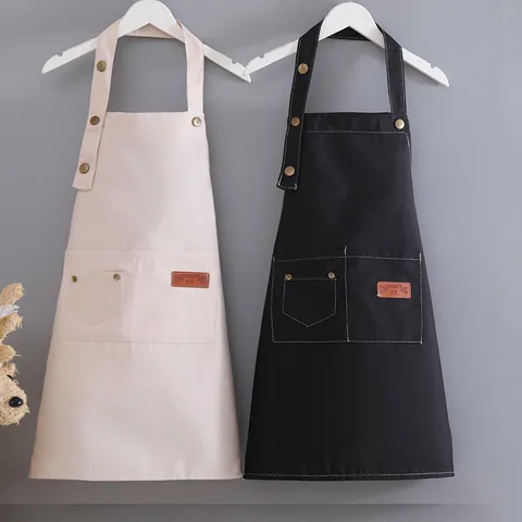 Delantal De Lona De Algodón-Poliéster Para Niños Impermeable Bata De Pintura Con Bolsillos Correas Ajustables Para Cocina Escuela