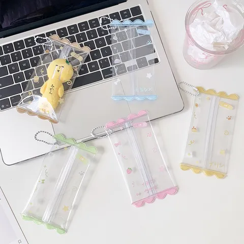 Mini Transparent PVC Doll Storage Bag With Wave Edge Keychain Kawaii Dustproof Display Case For Plush Dolls Bag Charm Decoration