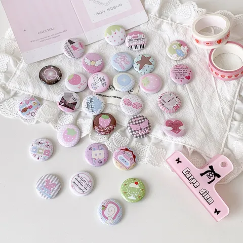 Original Design Mini Tinplate Badge Pin Set Cute Cartoon Round Brooch For DIY Handbook Bag Decoration Student Gift Accessory