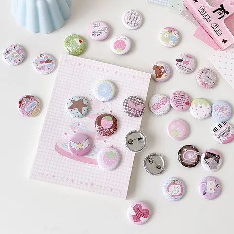 Original Design Mini Tinplate Badge Pin Set Cute Cartoon Round Brooch For DIY Handbook Bag Decoration Student Gift Accessory