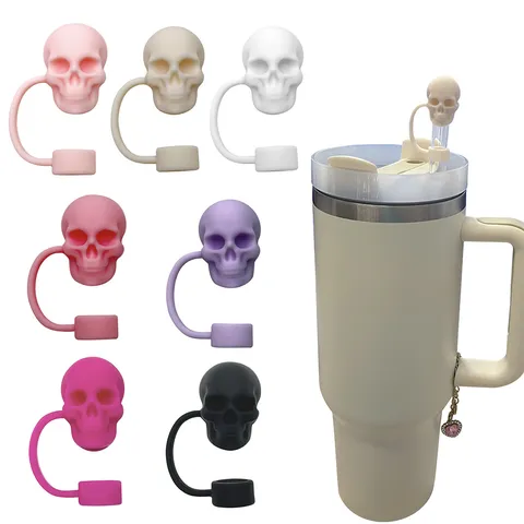 Lebensmittelechtes Silikon Totenkopf Strohhalm Abdeckung Staubdichte Kappe Süßer Wiederverwendbarer Trinkstrohhalm Aufsatz Für Becher Zubehör