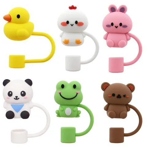Cute Cartoon Animal Silicone Straw Cover Dustproof Plug Reusable Drinking Straw Cap For Cup Accessories