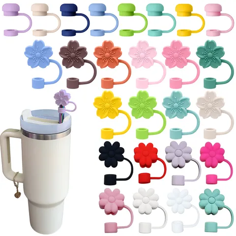 Silikon Strohhalm Abdeckungen Kappe Süßes Blumen Staubdicht Wiederverwendbare Trinkhalm Spitzen Deckel Für Stanley Becher Zubehör