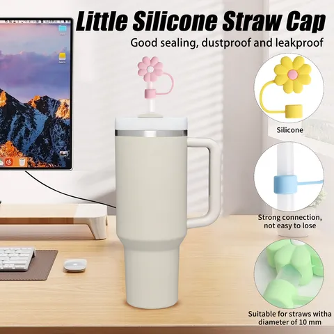 Silicone Straw Cover Cute Chrysanthemum Dust Plug Portable Reusable Cup Straw Protector For Tumbler Drinkware Accessories