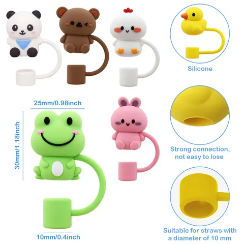 Cute Cartoon Animal Silicone Straw Cover Dustproof Plug Reusable Drinking Straw Cap For Cup Accessories