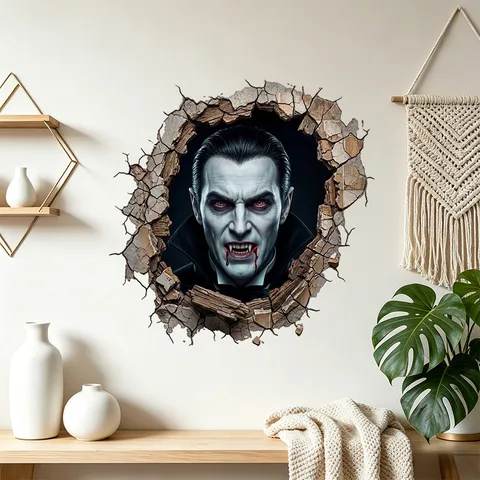 Adesivo da Parete 3D Muro Rotto Vampiro Halloween Horror Decalcomania in PVC Rimovibile Arte Murale per Decorazione Festa Casa