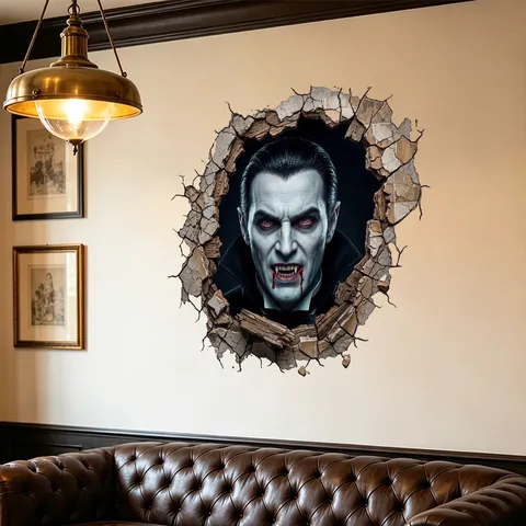 Adesivo da Parete 3D Muro Rotto Vampiro Halloween Horror Decalcomania in PVC Rimovibile Arte Murale per Decorazione Festa Casa