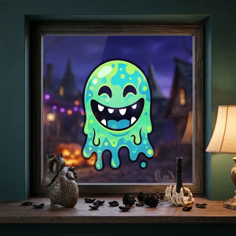 Halloween Cartoon Geist Statischer Fensteraufkleber Abnehmbarer Glasaufkleber Doppelseitiger Druck Schleim Design Für Party Dekoration Zuhause Wandaufkleber