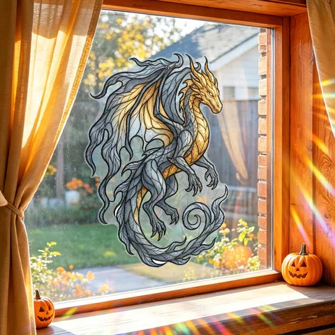 Halloween Golden Dragon Static Cling Window Sticker Rainbow Prism Effect Removable PVC Colorful Dragon Glass Door Decoration
