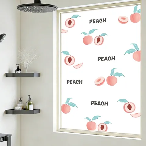 Pegatina de Vidrio Esmerilado Estático de Dibujos Animados de Melocotón Rosa para Baño Película de Ventana Privacidad Decorativa Sin Pegamento PVC