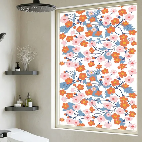 Floral Frosted Privacy Window Film Static Cling Non-Adhesive Glass Sticker Decorative Vinyl For Bathroom Home Kitchen Bedroom