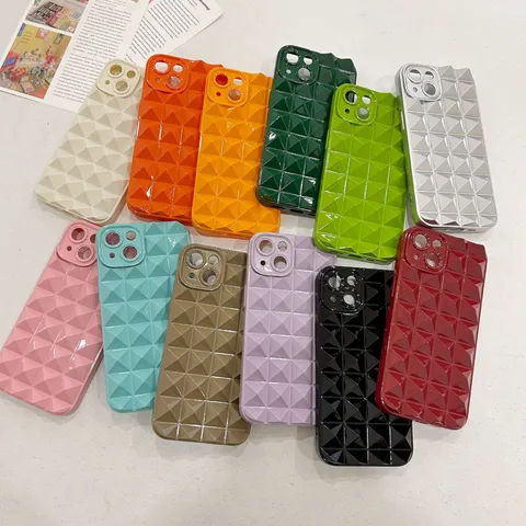 Solid Color Geometric 3D Studded TPU Phone Case For iPhone Flexible Soft Rubber Full Coverage Protective Cover