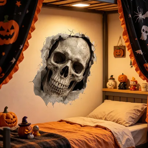 Adesivo da Parete 3D Halloween Con Teschio Che Rompe Il Muro Autoadesivo In PVC Decorazione Spaventosa Per Casa E Festa