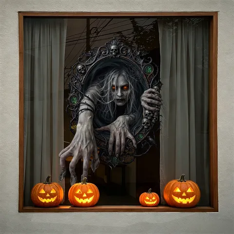 Halloween Spiegel Geist Wandaufkleber PVC Bedruckt Horror Fensteraufkleber Statische Haftung Für Party Deko