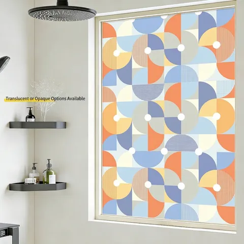 Geometric Abstract Frosted Window Film Privacy Protection Static Cling Glass Sticker Sun Shading Heat Control Non-Adhesive Window Film For Bathroom Living Room