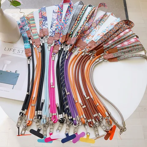 Multifunctional Vintage Woven Phone Lanyard Crossbody Neck Strap Retro Geometric Jacquard Mobile Phone Hanging Rope