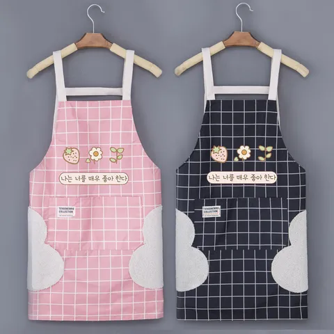 Grembiule da Cucina in PVC Impermeabile Resistente all'Olio Con Tasche Motivo a Quadri Panno per Cucinare Donne Uomini Casa