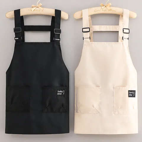 Polyester Canvas Work Apron For Kitchen Cooking Baking Coffee Shop Uniform Adjustable Bib Apron With Pockets