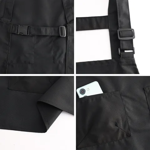 Polyester Canvas Work Apron For Kitchen Cooking Baking Coffee Shop Uniform Adjustable Bib Apron With Pockets
