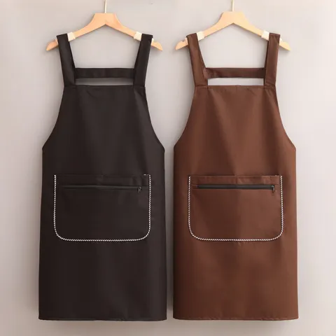 Grembiule da Cucina Impermeabile per Donna Uomo Tinta Unita Grembiule da Cucina con Tasca con Cerniera Spallacci Incrociati Regolabili