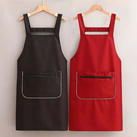 Grembiule da Cucina Impermeabile per Donna Uomo Tinta Unita Grembiule da Cucina con Tasca con Cerniera Spallacci Incrociati Regolabili