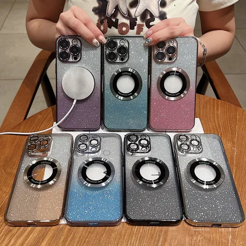 Ins Stijl Verguld Magnetisch Glitter TPU Telefoonhoesje Voor iPhone 14 13 12 11 Pro Max Valbestendig Beschermhoes