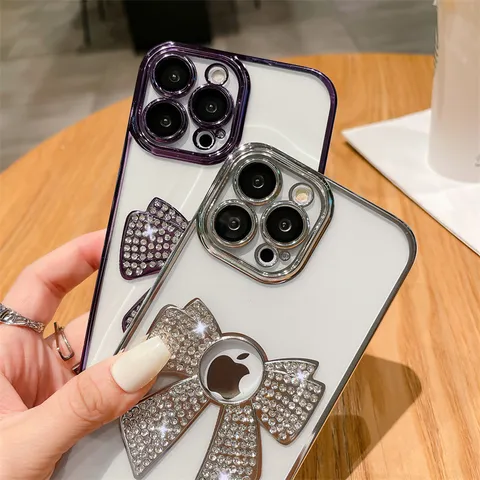 Strass Strik Gegalvaniseerd TPU Zachte Mobiele Telefoonhoesje Met Camera Lens Beschermer Luxe Beschermhoes