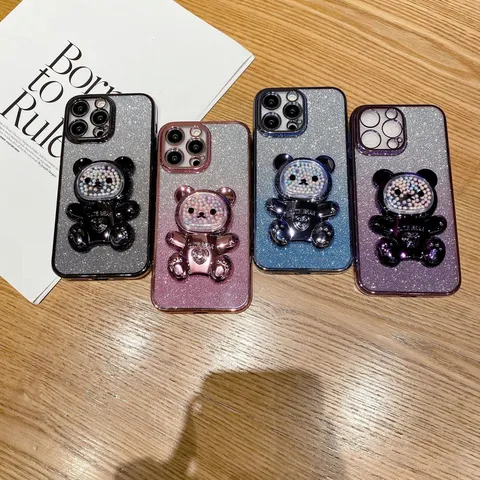 Coque de Téléphone Ours Perle Pailletée Avec Support Housse de Protection Souple en TPU Pour Samsung S24 S23 Ultra A54 A13