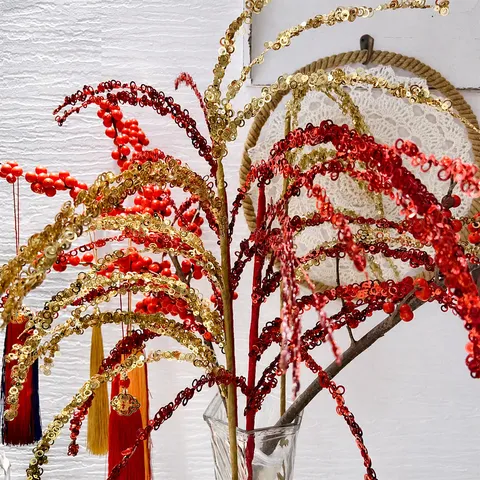 Neujahr Weihnachten Pailletten Feuerwerk Zweig Künstliche Blume Blumenarrangement Stiel Glitzer Dekorativ Party Heimdekoration