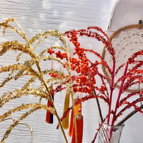 Neujahr Weihnachten Pailletten Feuerwerk Zweig Künstliche Blume Blumenarrangement Stiel Glitzer Dekorativ Party Heimdekoration